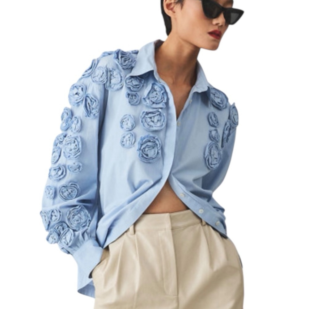 Maeve Rose Appliqué Button Down Top